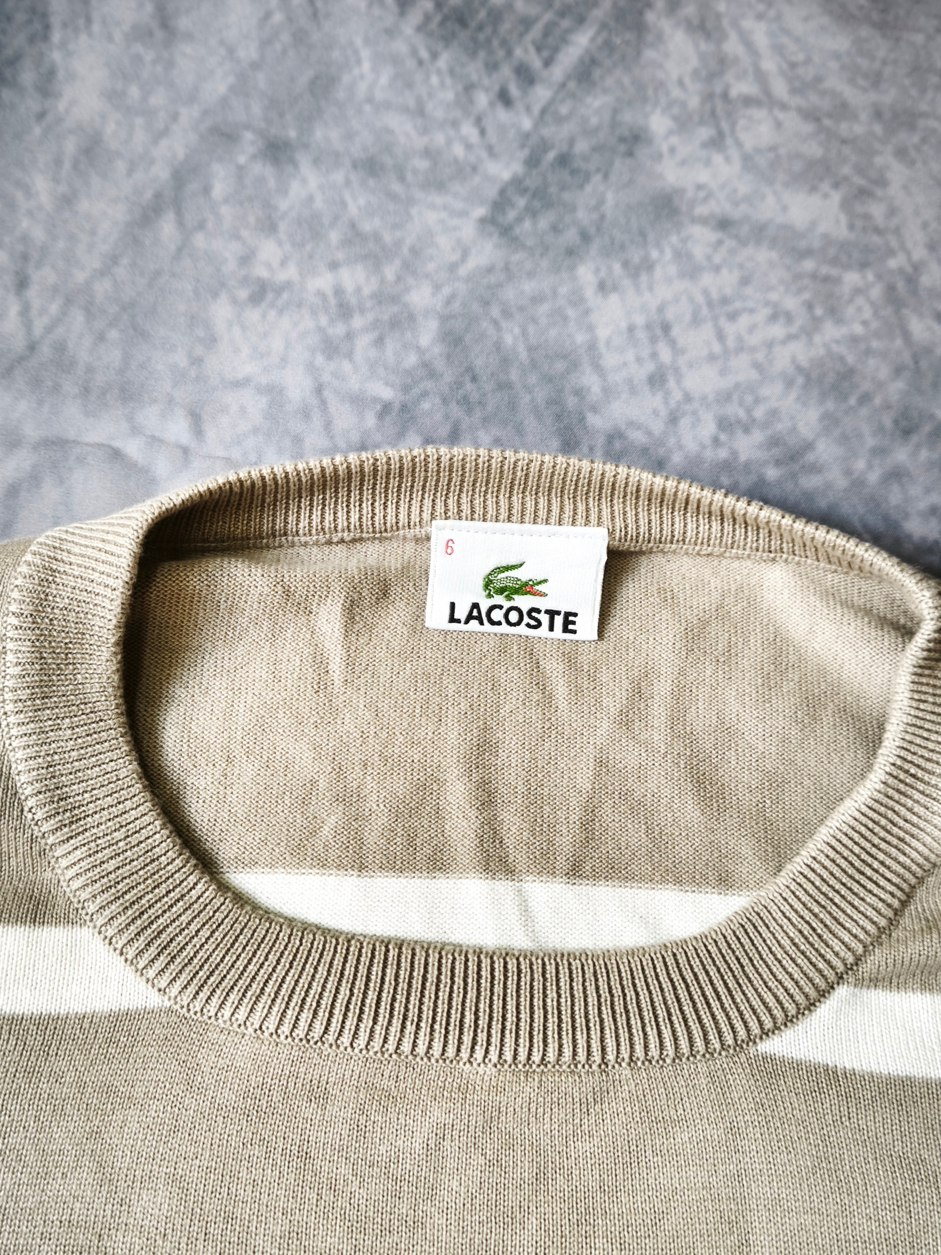 Lacoste Striped Knitwear Sweater Beige/White Size XL