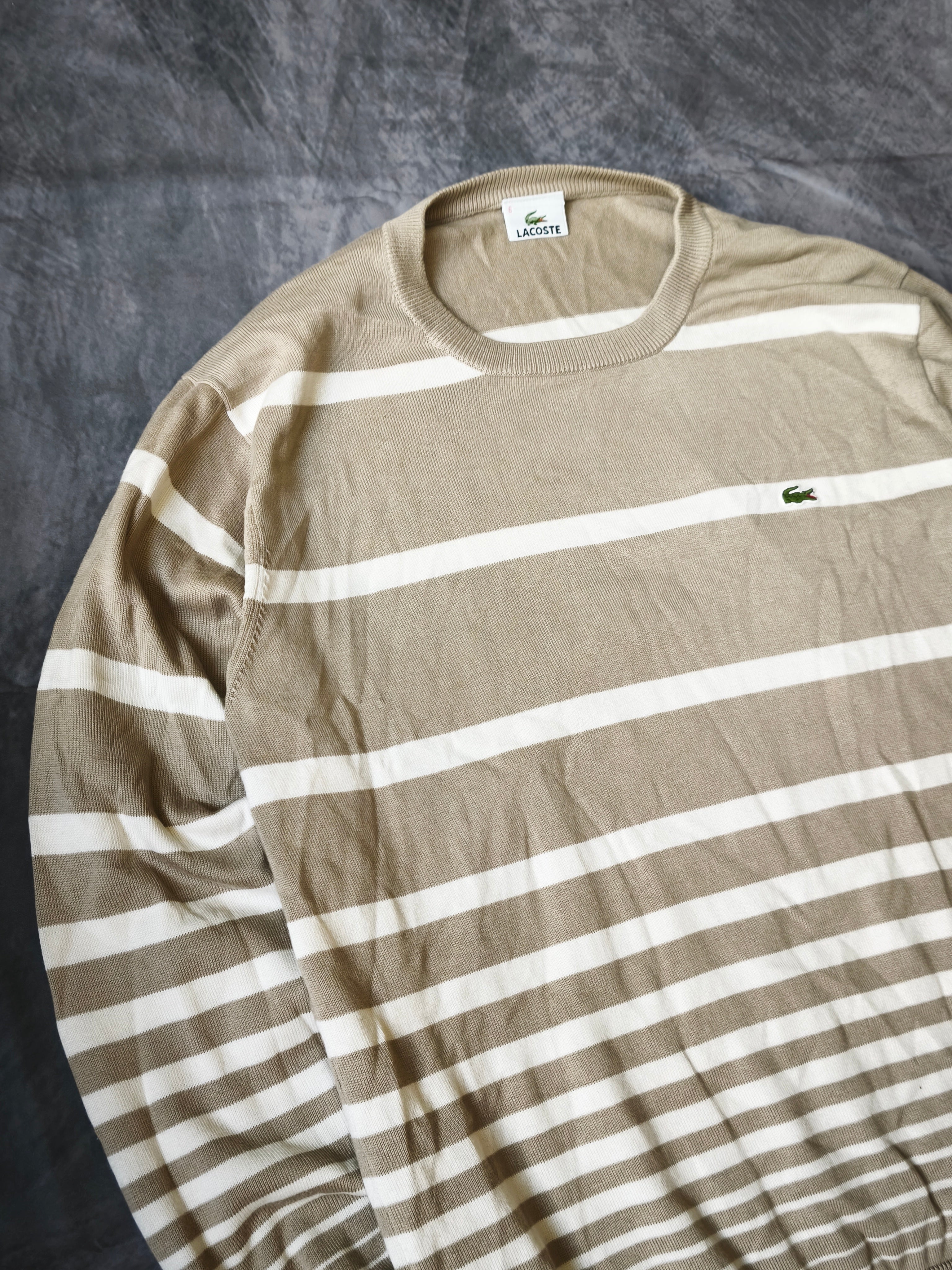 Lacoste Striped Knitwear Sweater Beige/White Size XL