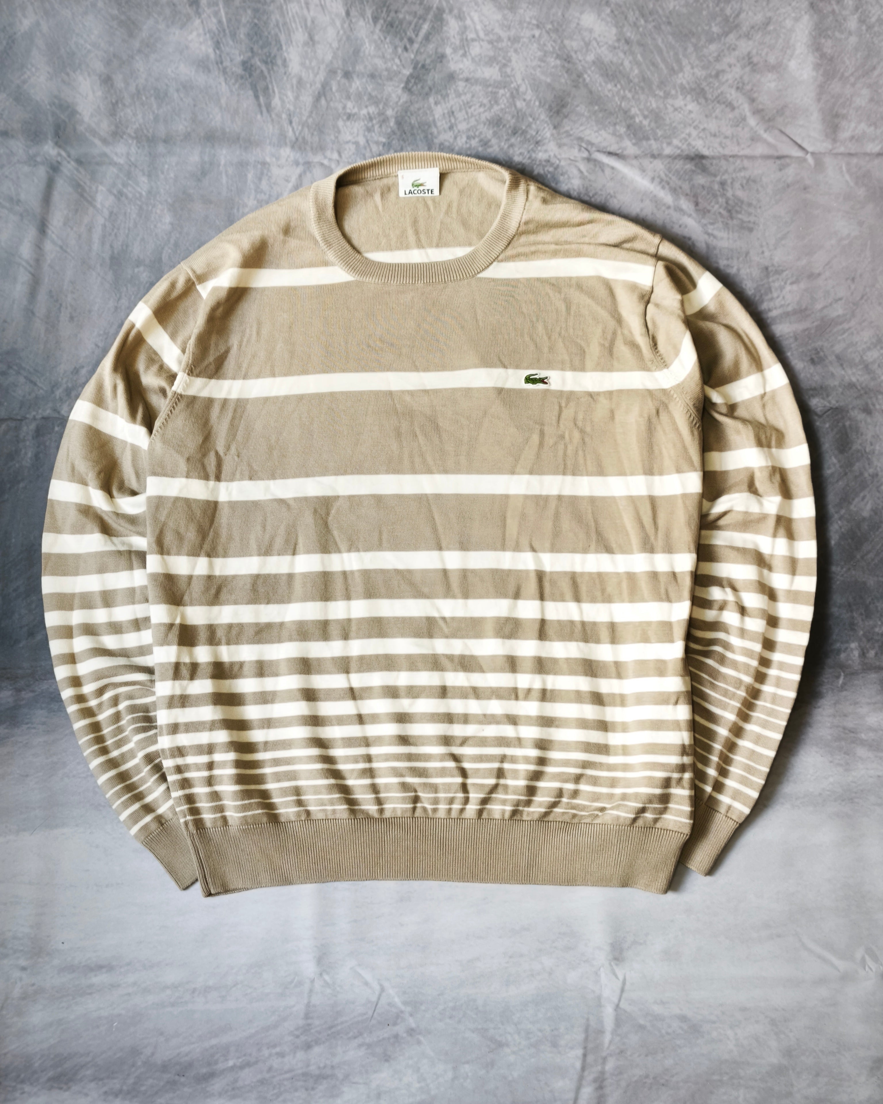 Lacoste Striped Knitwear Sweater Beige/White Size XL